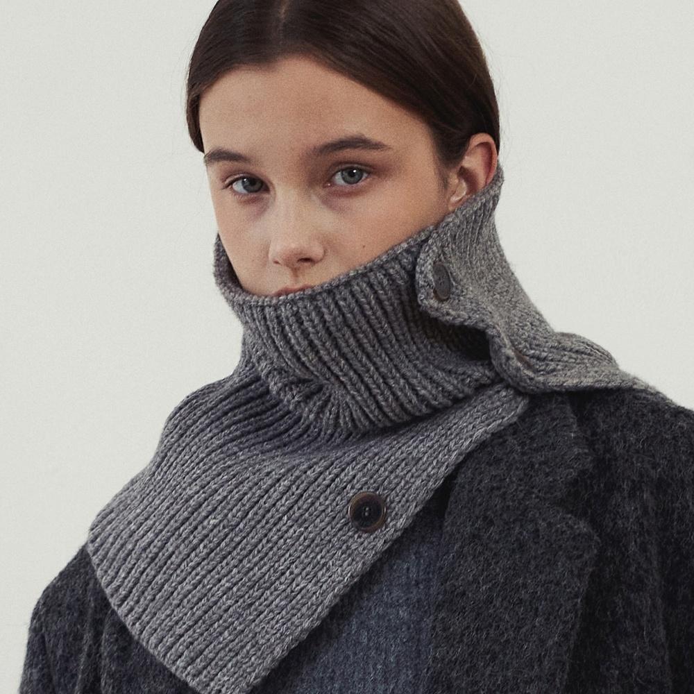 버튼 포인트 니트 넥 워머 - 2컬러