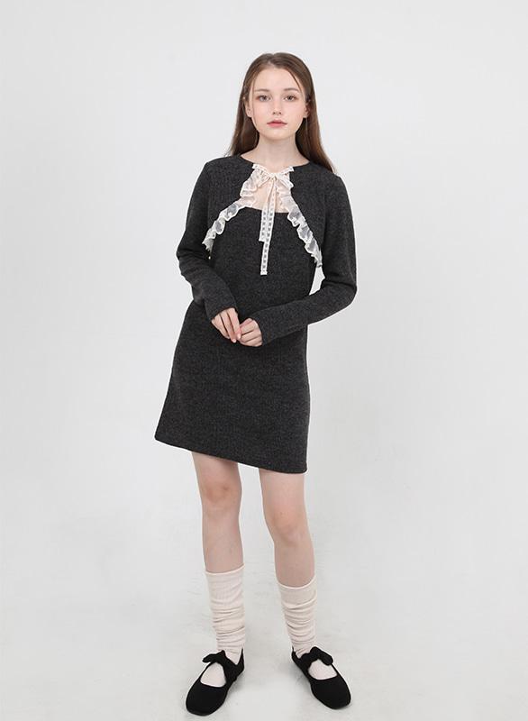 페미닌 레이스 프릴 니트 원피스