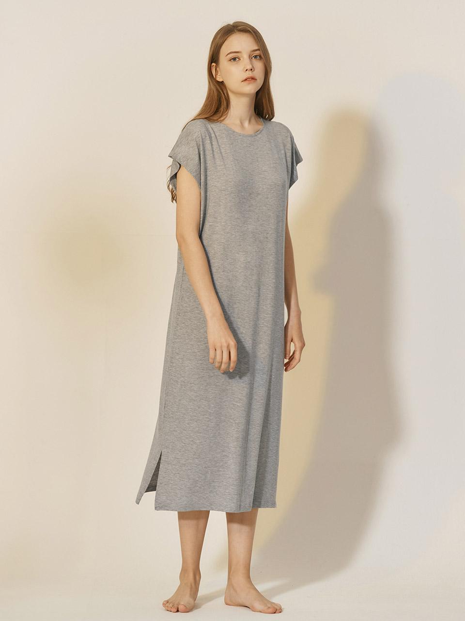 히든 암홀 롱 드레스 - 멜란지그레이