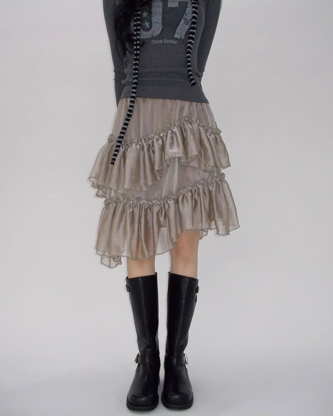 딥스웨이 Sheer Ruffle Skirt