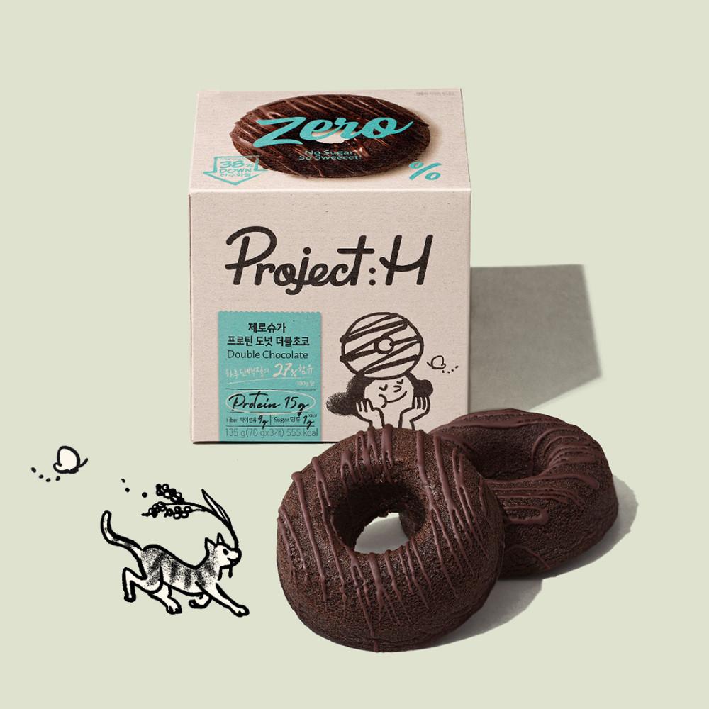 프로젝트:H(Project:H) 단백질 27% 제로슈가 프로틴 도넛 더블초코 3입 1+1박스
