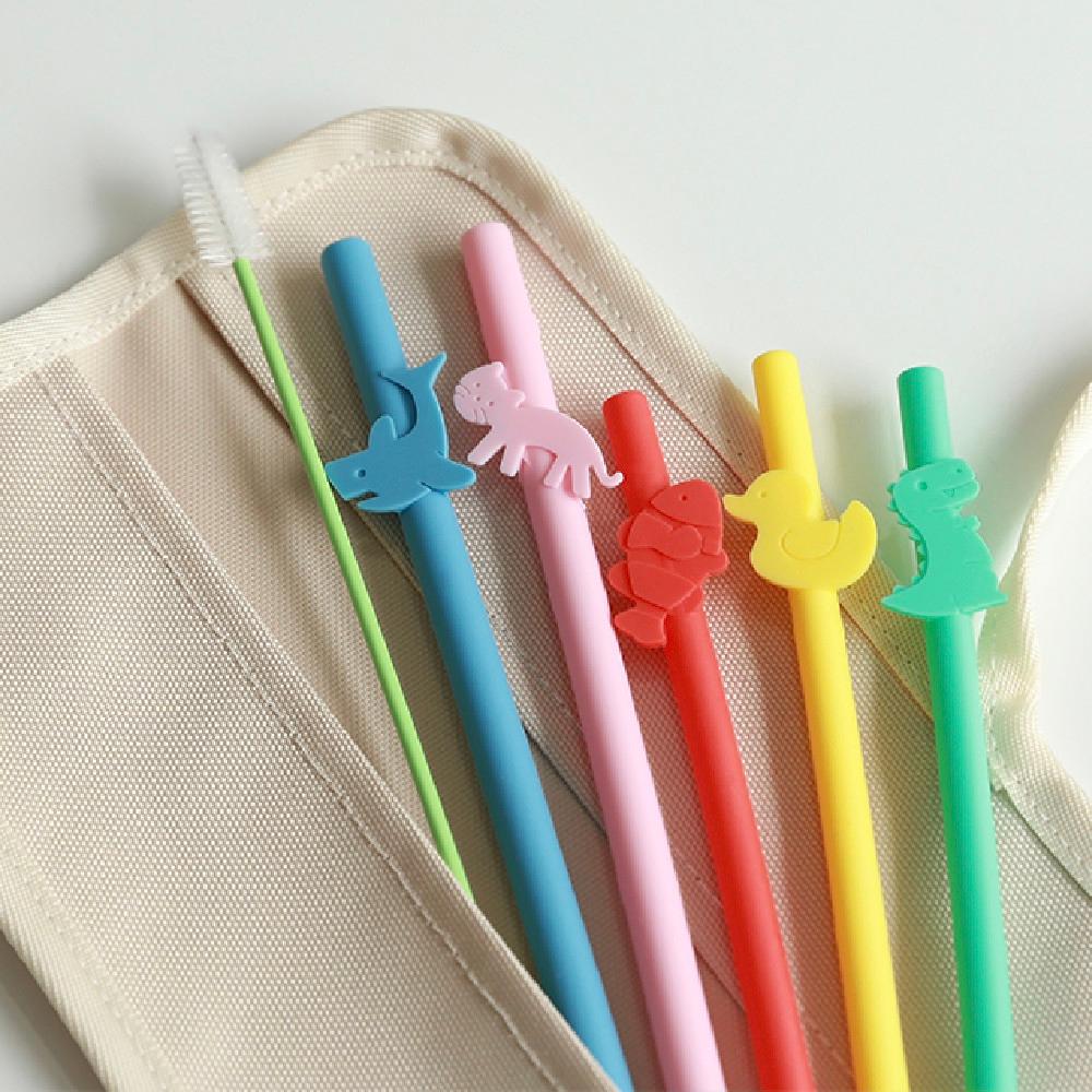 [eeeek]이크 실리콘 귀여운 공룡 동물 빨대 스타벅스 텀블러 스트로우 어린이집 케이스