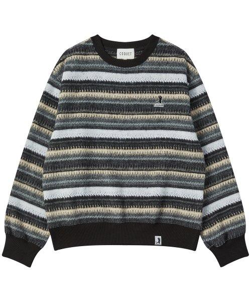 [ LESSER PANDA ] CROP KNIT STRIPE SWEATSHIRT [OVER-FIT] CHARCOAL