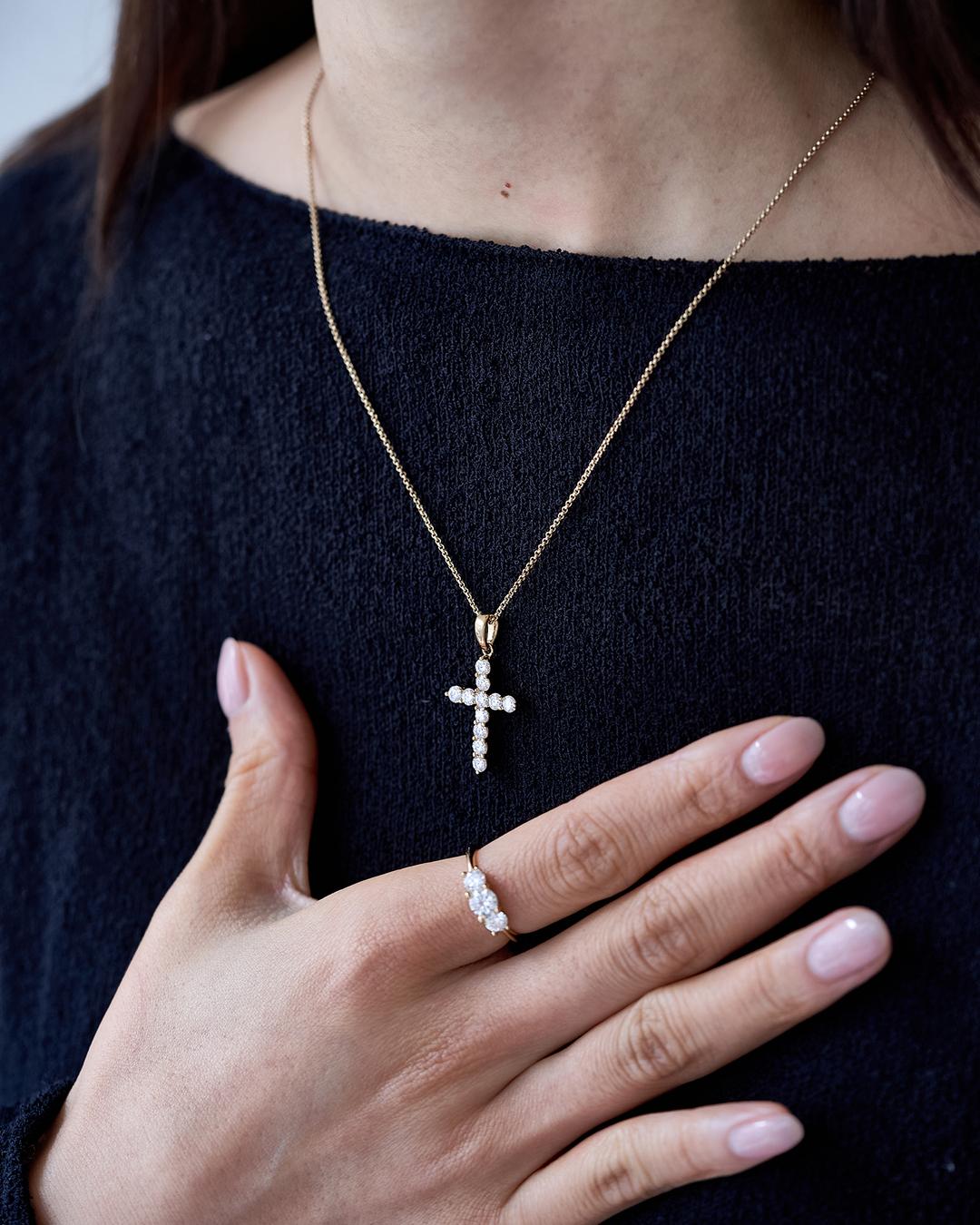 MOISSANITE CROSS NECKLACE VERMEIL(14K GOLD)