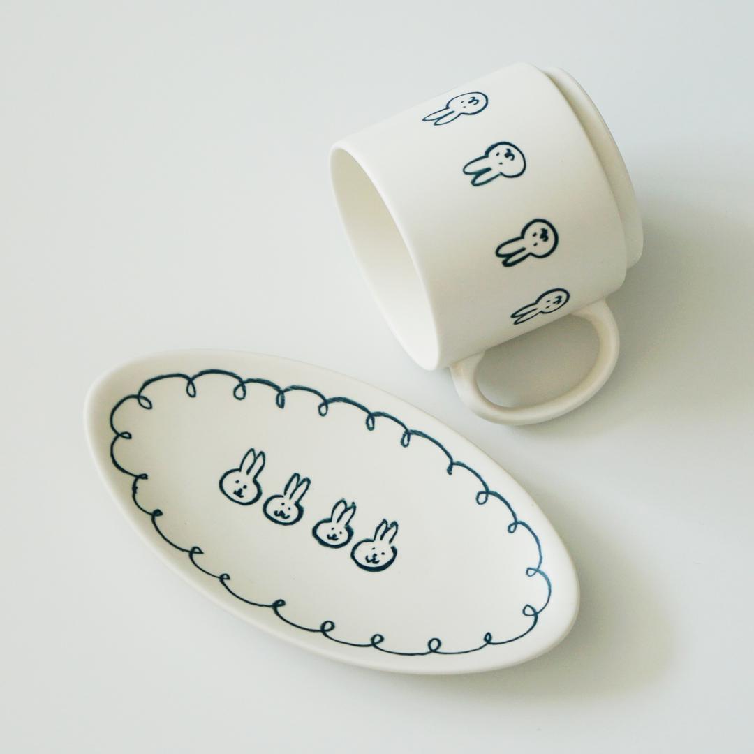 토끼토끼 간식접시와 머그컵(접시+머그 세트)