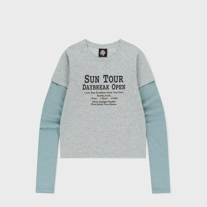 W SUN TOUR Layered L/S Tee Heather Grey