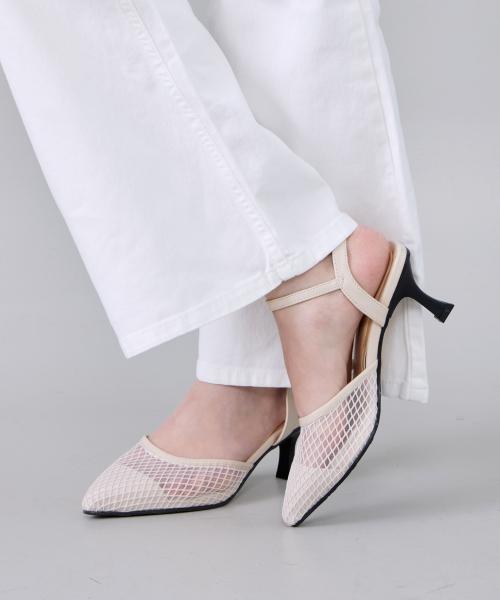 프리즘 메쉬 슬링백 힐 (LIGHT BEIGE)