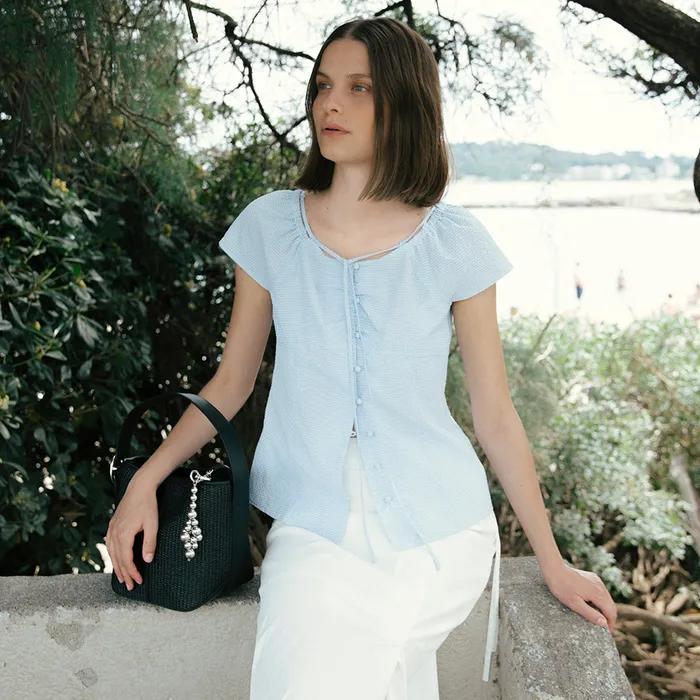 Seersucker Slim Blouse SW5MB232_2color