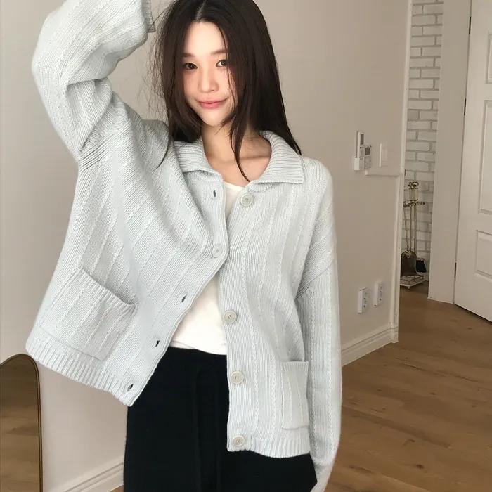 캐시미어 카라 가디건 (blue gray)