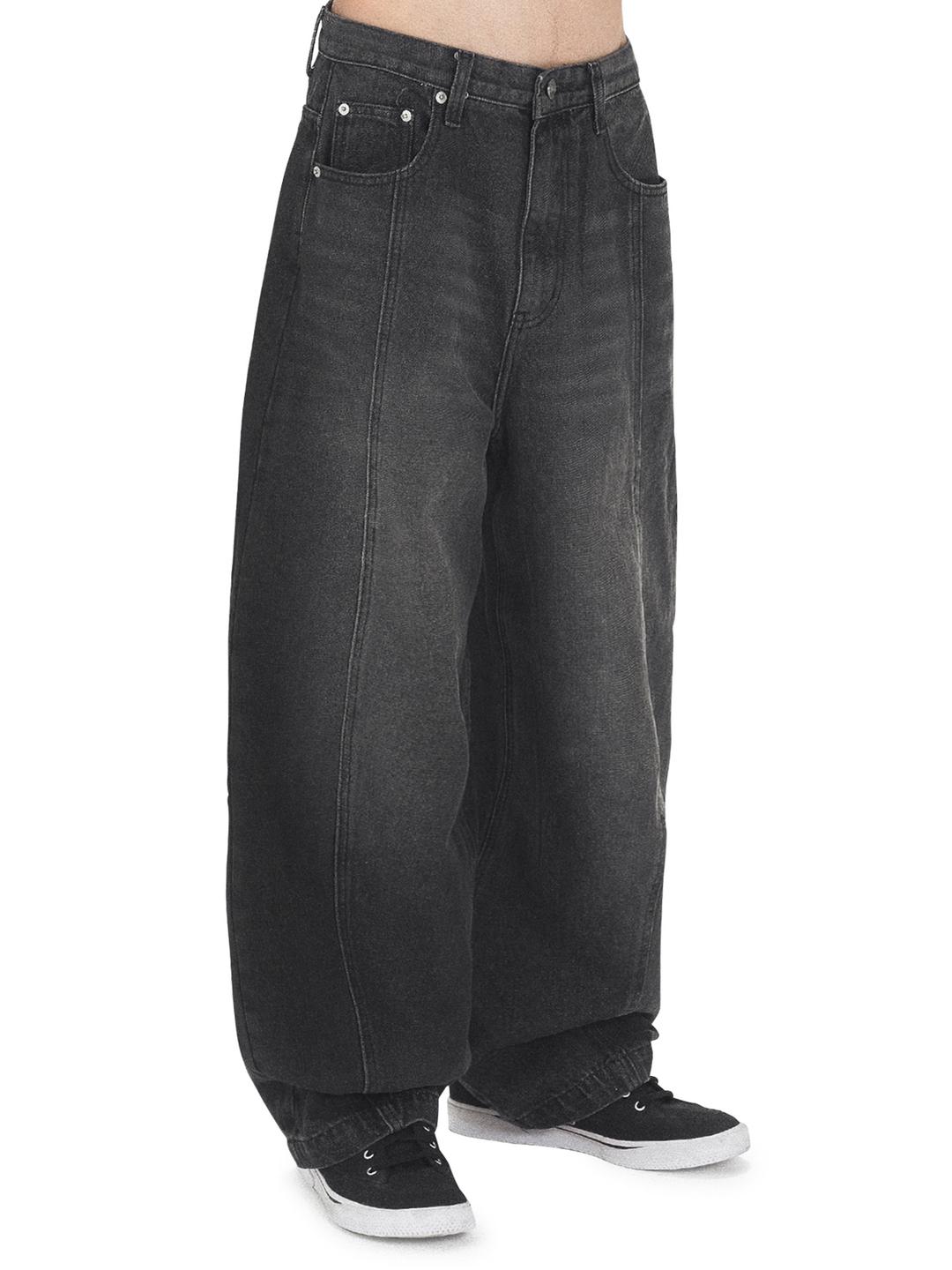 WIDE VOLUME WASHED DENIM PANTS - BLACK