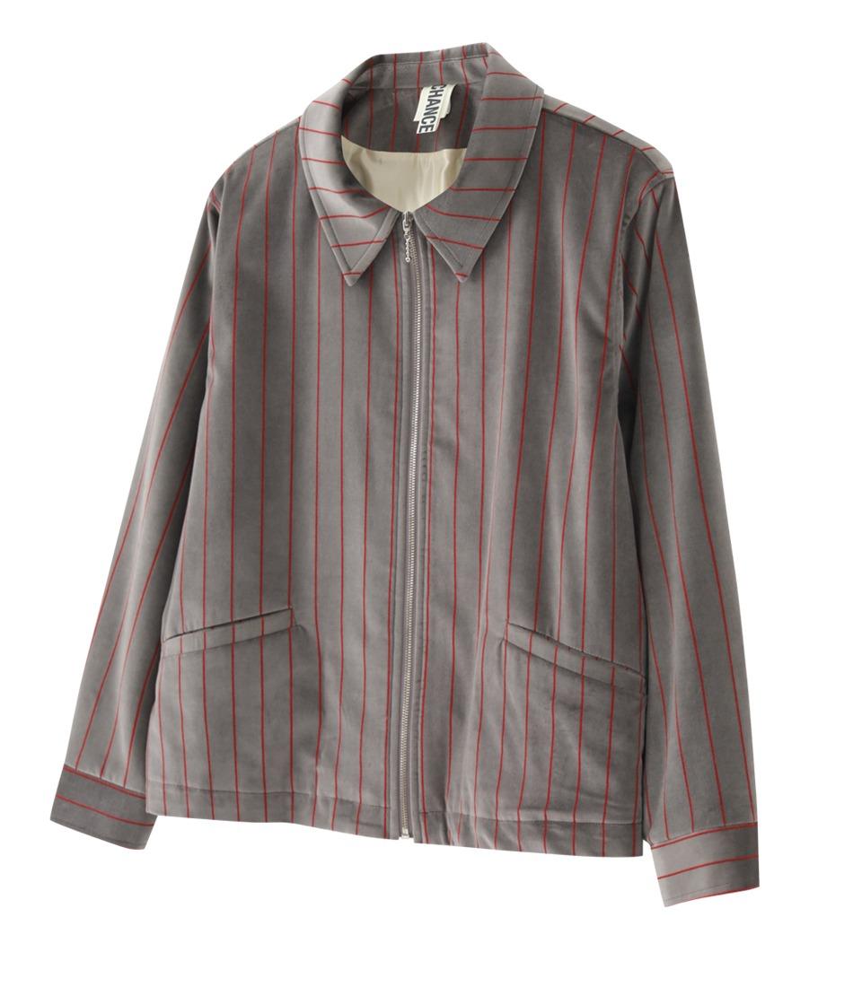 GRAY COTTON STRIPE SHORT JACKET