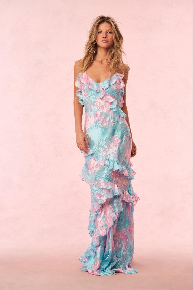 Rialto Pastel Ruffle Maxi Dress - COTTON CANDY SWIRL / 00