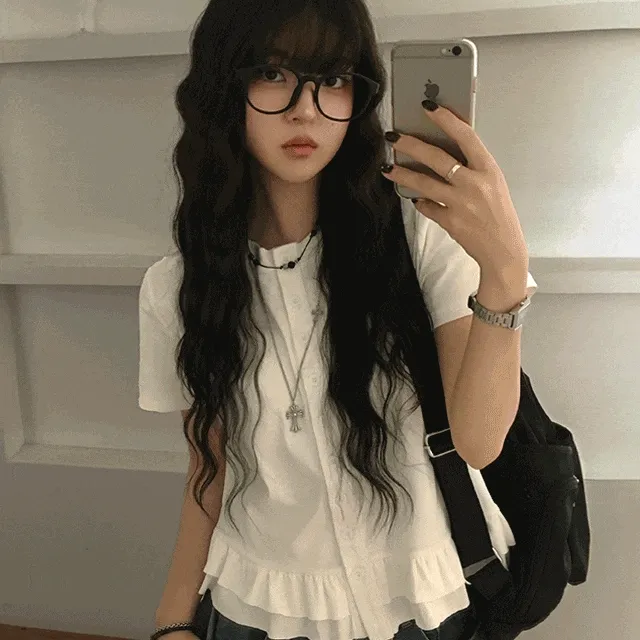 [주문폭주/넉넉핏/탄탄🖤] 미피 프릴 캉캉 레이어드 단추 라운드 가디건 반팔 티셔츠 3color