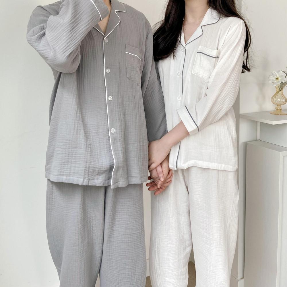 순면 엠보싱 요루 커플 홈웨어 국내생산 커플잠옷 신혼부부추천 빅사이즈 파자마 집들이선물 사계절