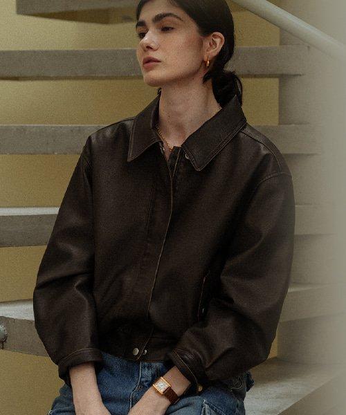 Natural crack leather blouson_Brown