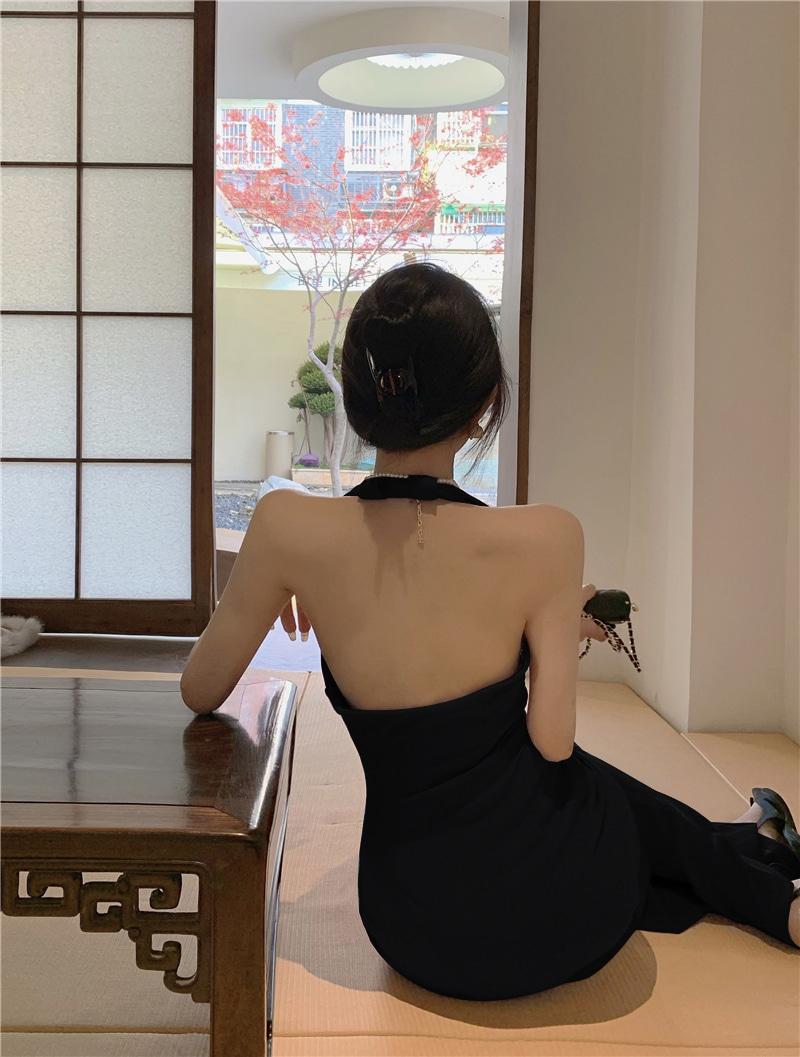 봉주 오픈백리스 홀터넥 v넥 트임 슬림핏 섹시한 슬릿 롱 원피스 드레스 2color 여행룩/바캉스룩/촬영룩