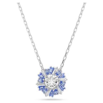 Idyllia pendant, Flower, Blue, Rhodium plated