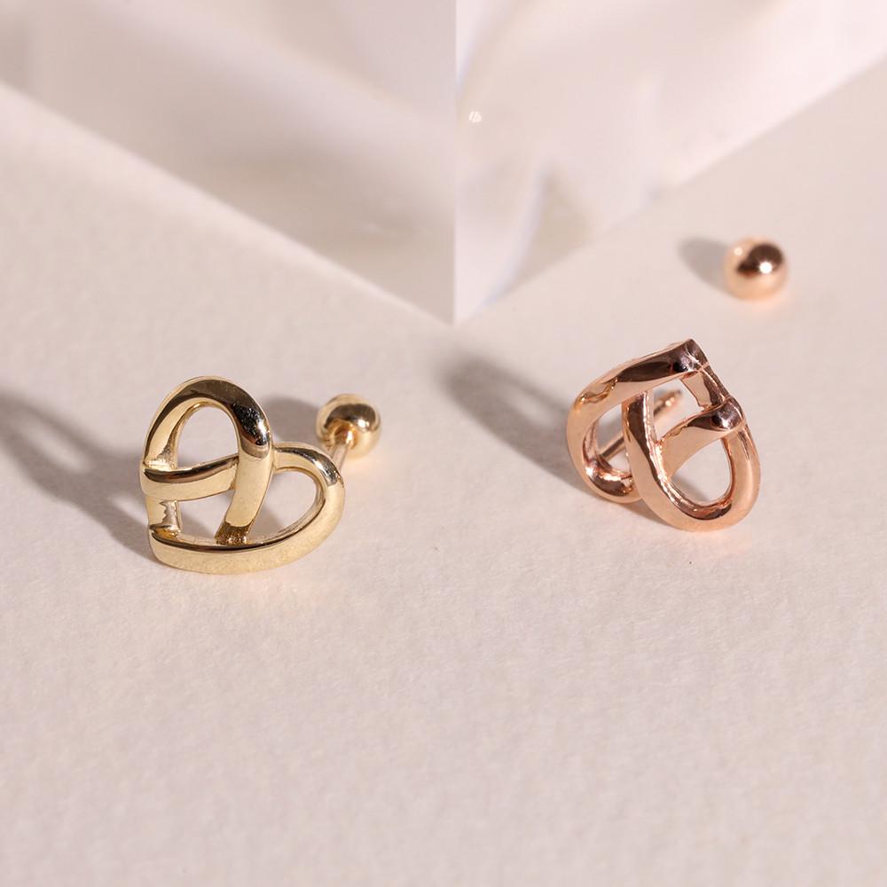 [무배/전체14k] 통통 프레즐하트 골드 피어싱 귀걸이 (L size)