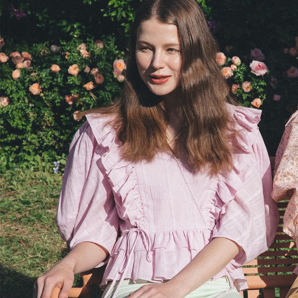 Rocha Lace Ruffled Blouse_Check Purple