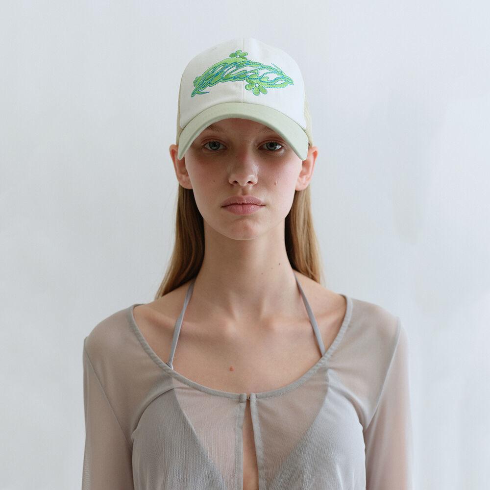 [파이시스] 플라워 로고 메쉬 캡_라이트카키