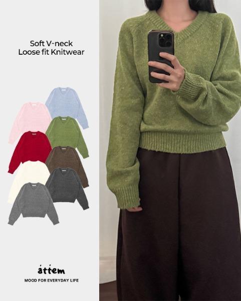 [비비드8컬러] 다이빈 소프트 브이넥 루즈핏 니트 데일리니트 브이넥니트 간절기니트 기본니트 이너니트 데일리룩 (8컬러)