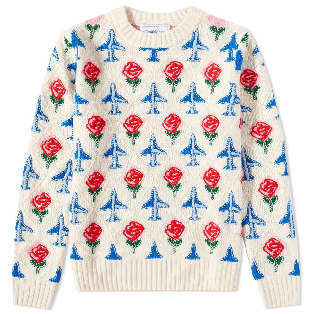 Casablanca Rose & Plane Argyle Crew Knit