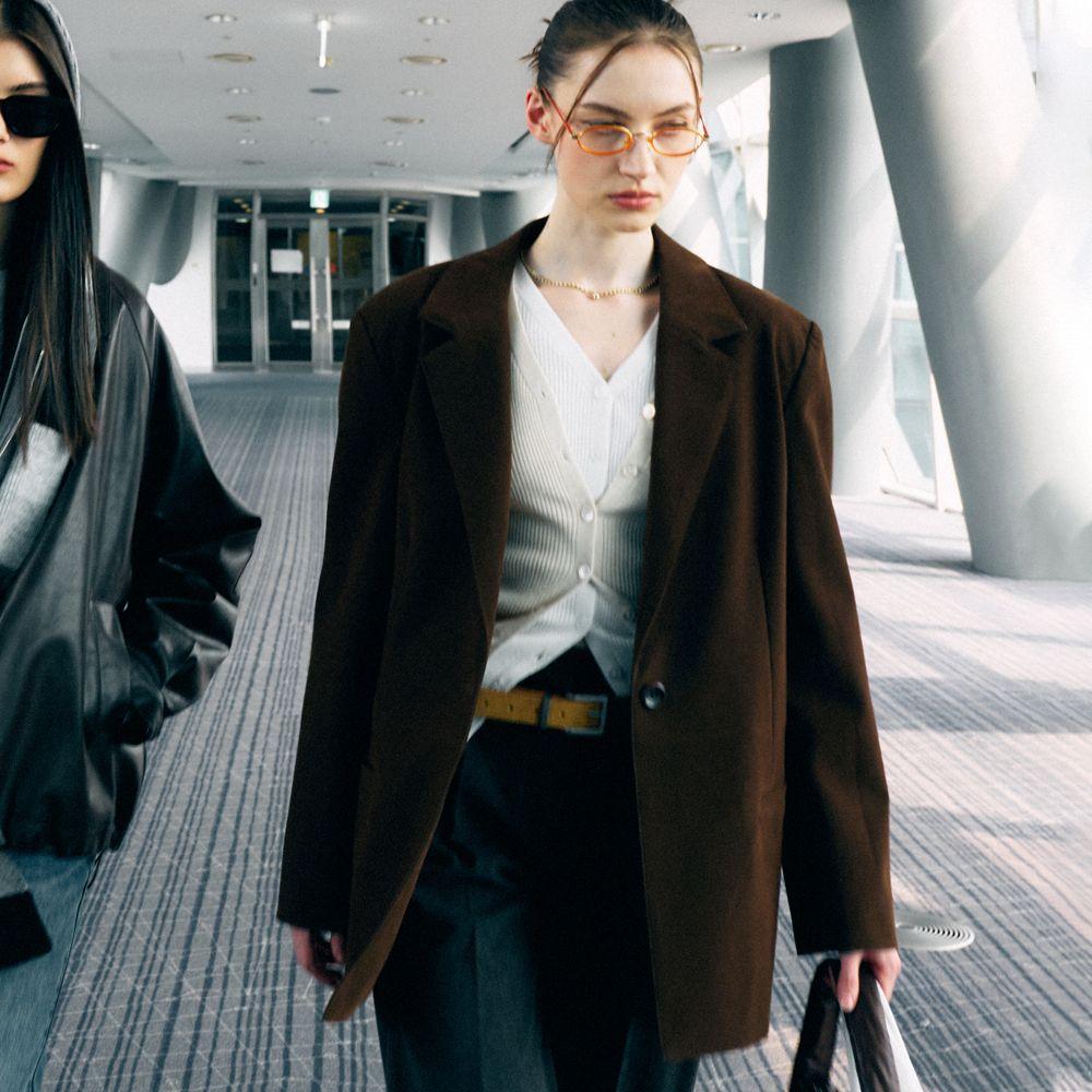 에코 벨벳 스웨이드 블레이저 자켓 브라운 MDJK034BROWN