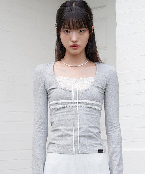LACE RIBBON TOP (GRAY)