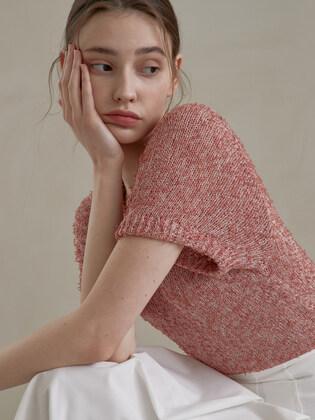 j970 u-neck short sleeve knit (rose pink)