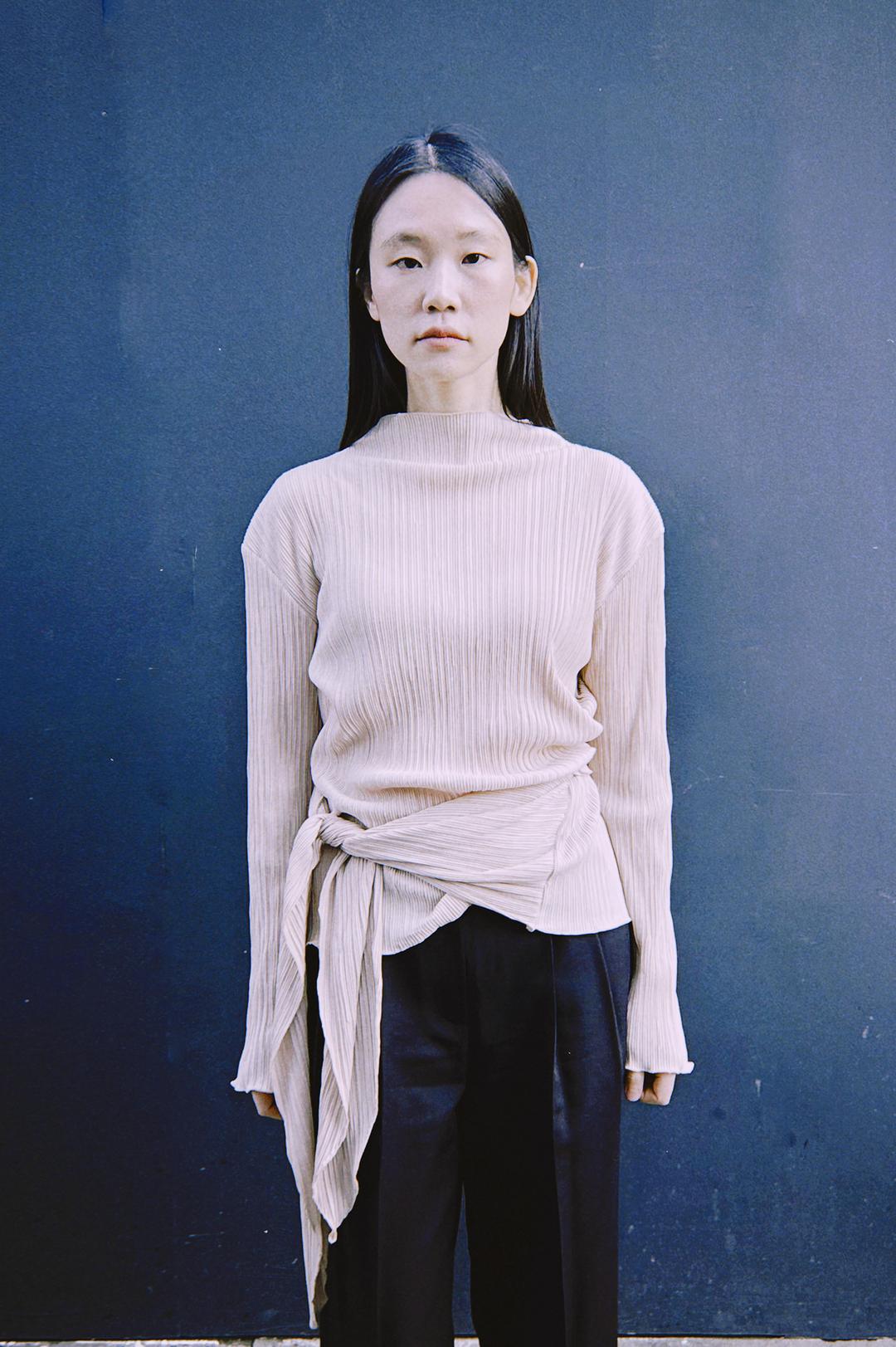 Rina Pleats Wrap Blouse (Beige)