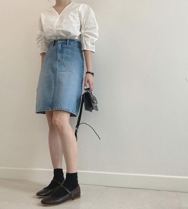 셀럽느낌 5부스커트 청스커트 데님스커트 청치마 2col_무드글램