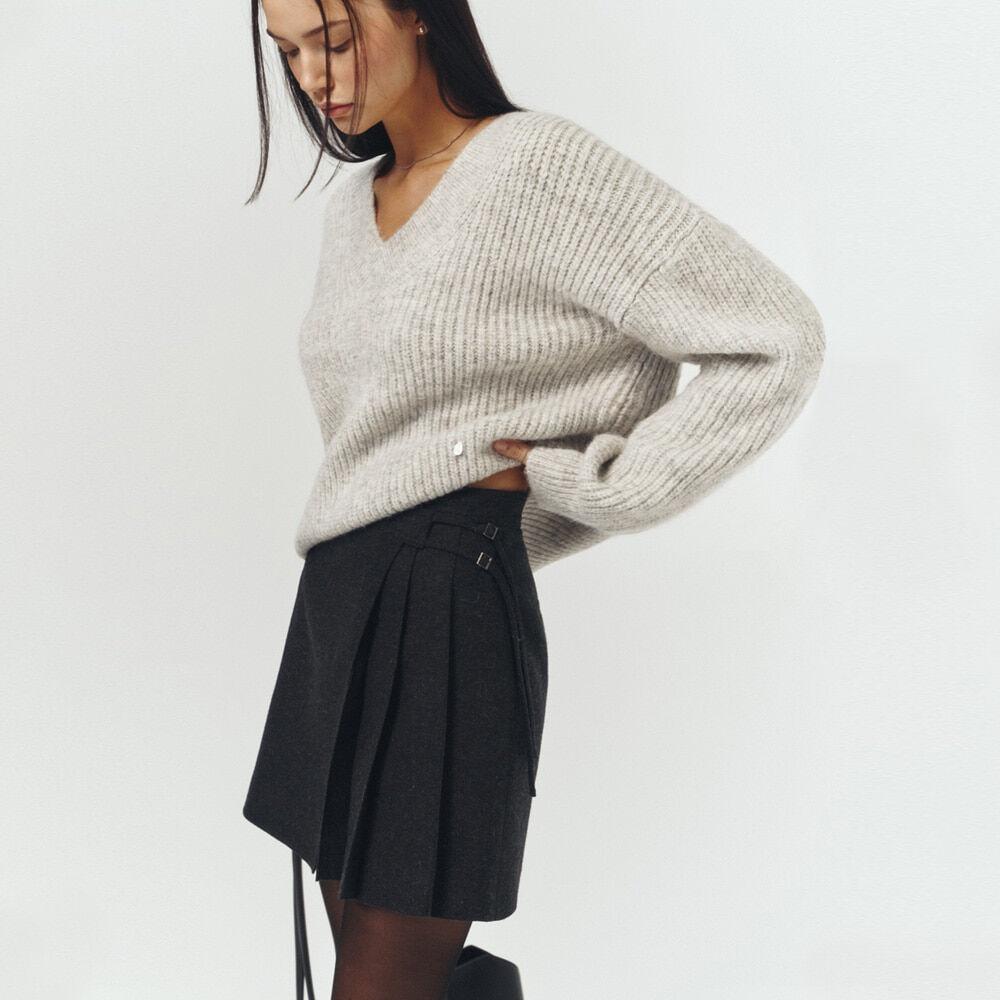 플리츠 울 랩 스커트_CHARCOAL