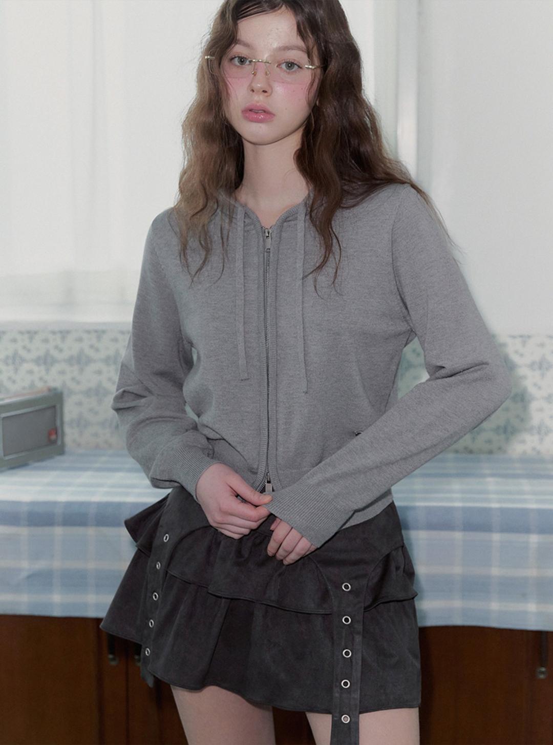 폴렌 후드 니트 집업 가디건