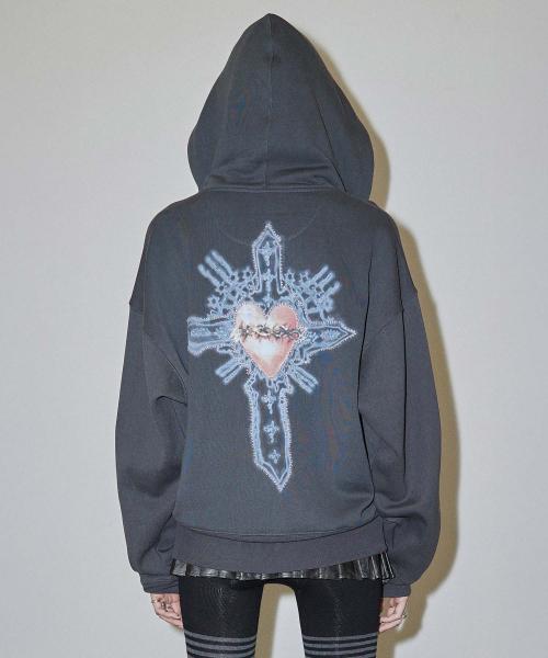 Beaded Saint Hoodie Zip-Up Charcoal
