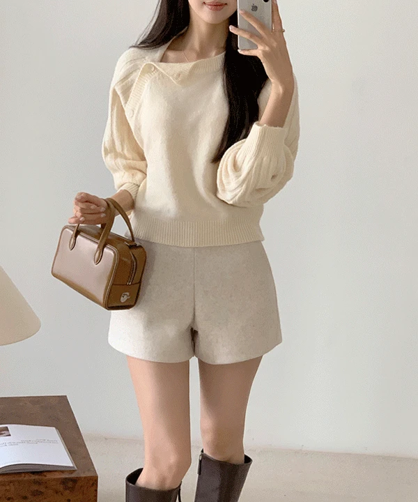 마카로니 언발 버튼 니트 - 3color