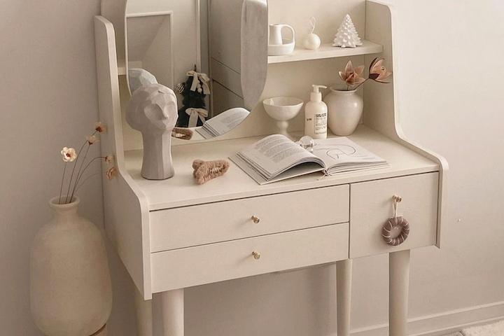 국내제작 클래식 라운드 원목 수납/선반 화장대 (거울포함)