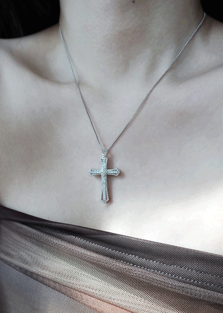 [지르콘] cubic cross necklace | 반짝 큐빅 십자가 목걸이