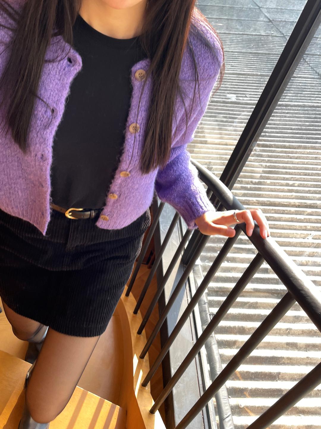 퍼플 니트 가디건
