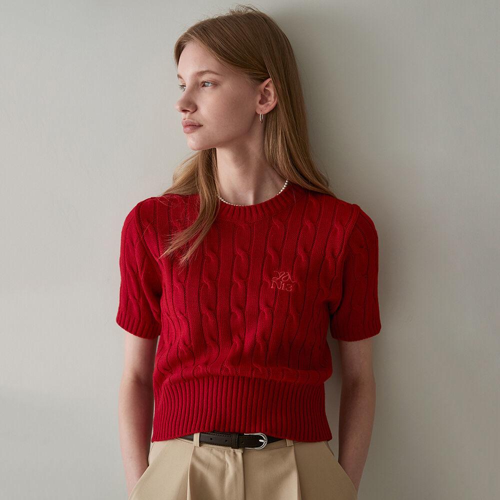 LOGO CABLE SHORT SLEEVE KNIT_6COLOR