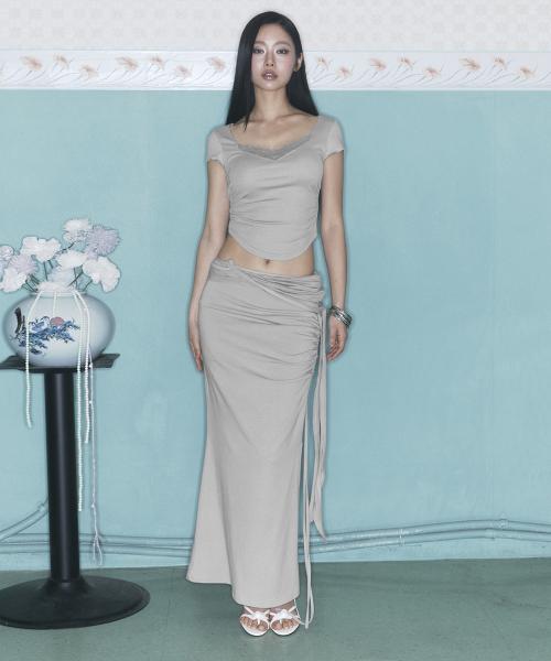 Ina Shirring Long Skirt (Ash Beige)