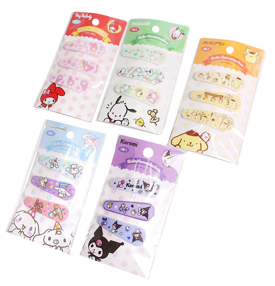 산리오 똑딱핀 3p세트 마이멜로미,폼폼푸린 헤어핀