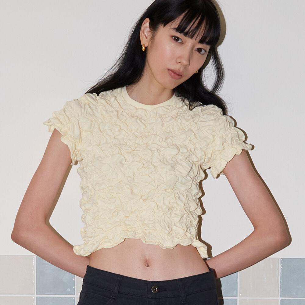 [WOMAN] 크롭티드 크링클 티셔츠 IN 레몬-크림