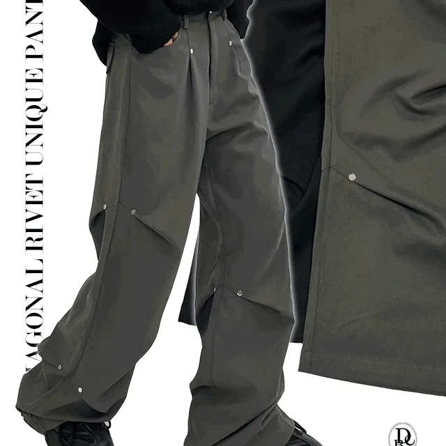 [주문폭주🔥여름바지/3컬러]사선 리벳 유니크 팬츠