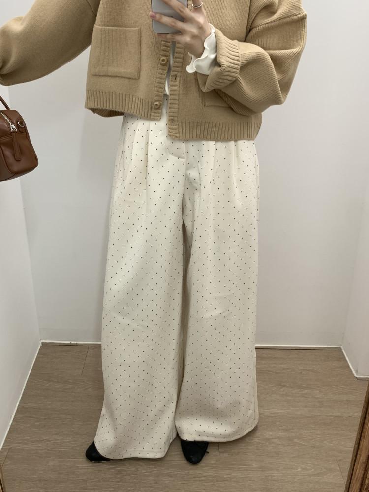 도트 모직 핀턱 뒷밴딩 팬츠 M,L ( 아이 블랙 )