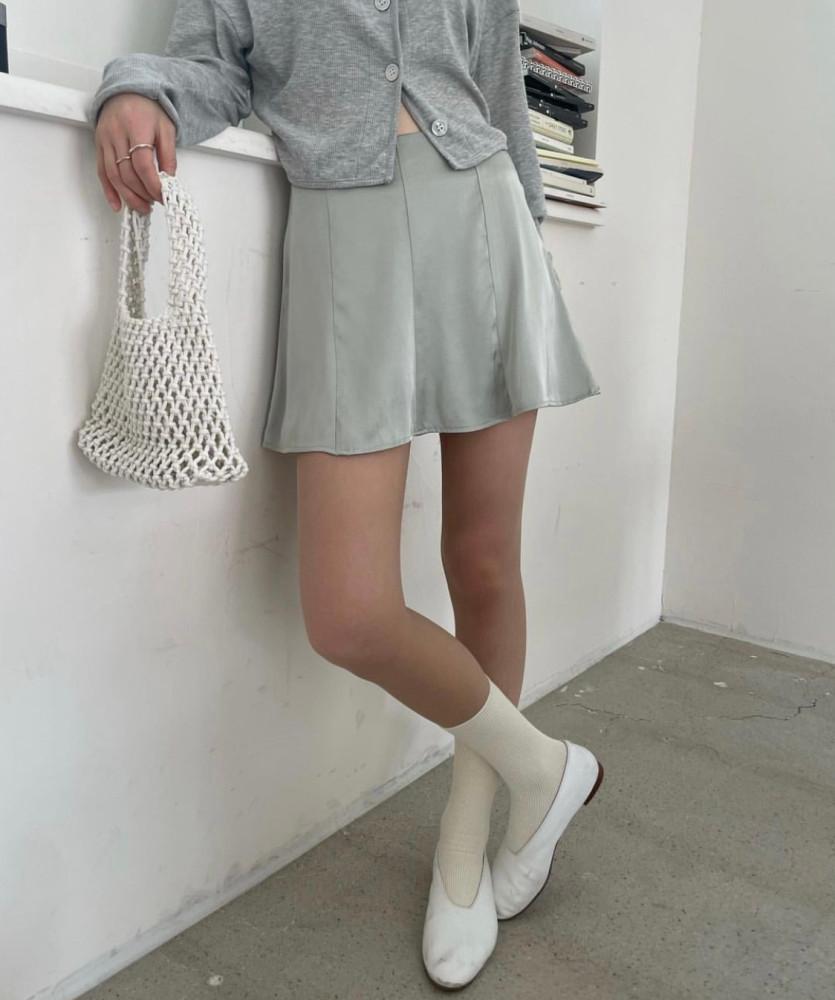 리코타 새틴 플레어 절개 미니 스커트 (3col)