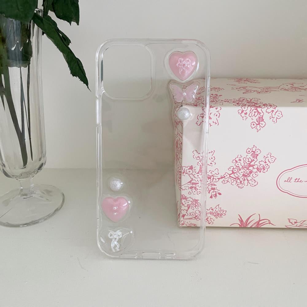 로브제 발레코어 하트 폼폼 레진 투명 젤하드 폰케이스