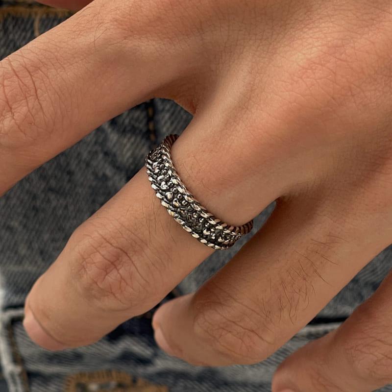 실버 도트 패턴 반지 - 스몰