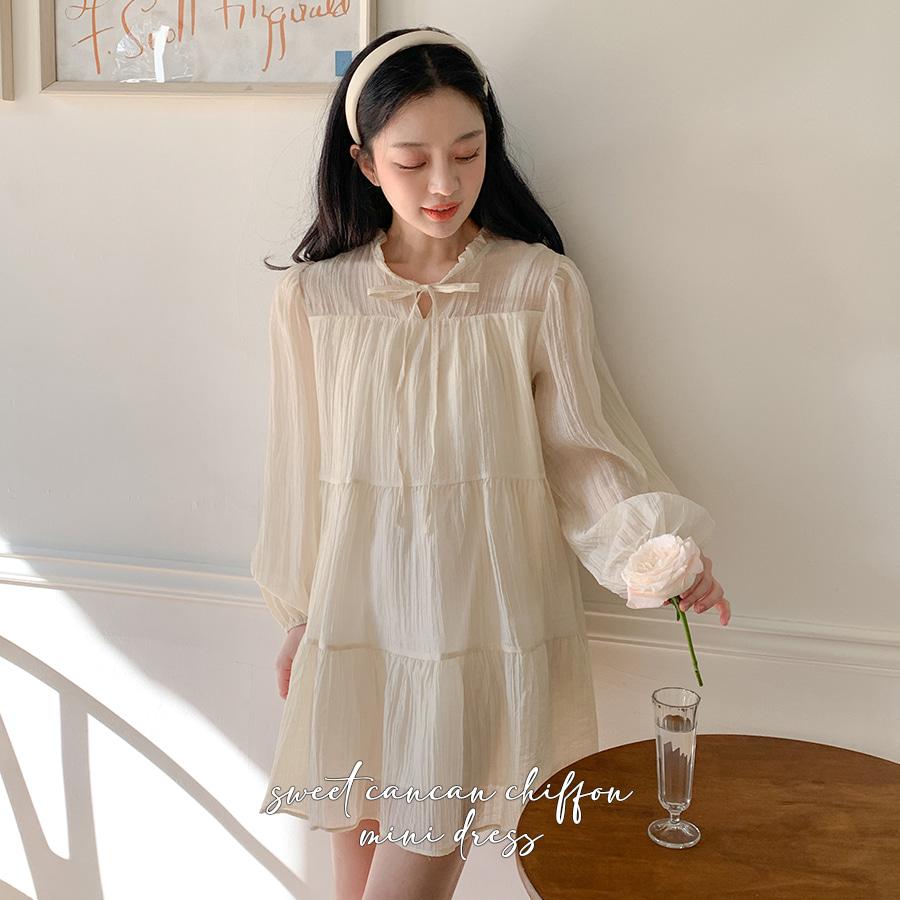 [벨트SET🎀주문폭주][아이보리/퍼플 당일발송] 스윗캉캉 쉬폰 미니원피스 벌룬소매 퍼프 셔링원피스 허리벨트 에이라인 에이핏 가을신상 하객룩 셀프웨딩 브샤원피스 간절기원피스 데이트룩 벨트원피스 결혼식