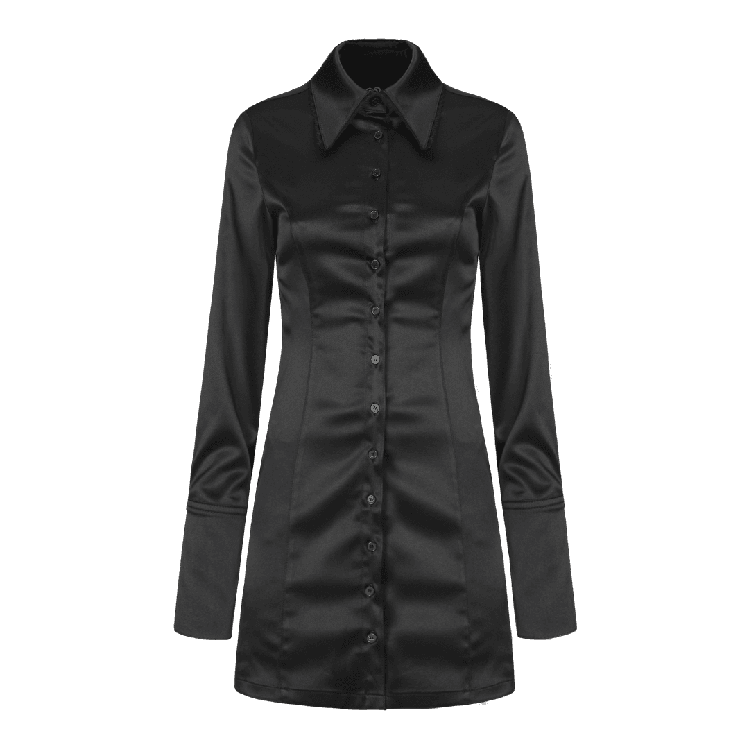 Lace Cuffs Shirt Dress (black)
