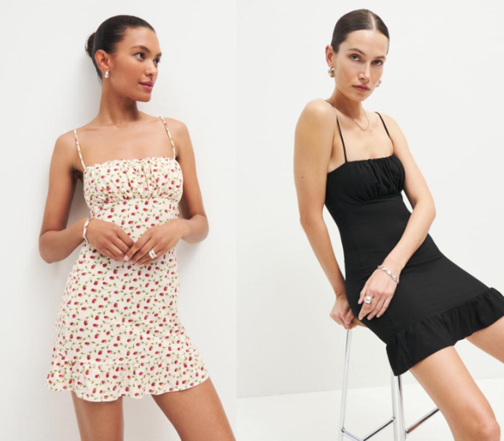 (허윤진 착용) 리포메이션 Reformation Nyala Knit Dress 니얄라 니트 미니 원피스(플라워/블랙) 1312741